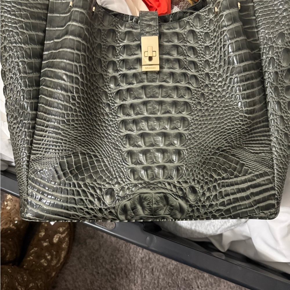 Brahmin Charcoal Crocodile-Embossed Tote